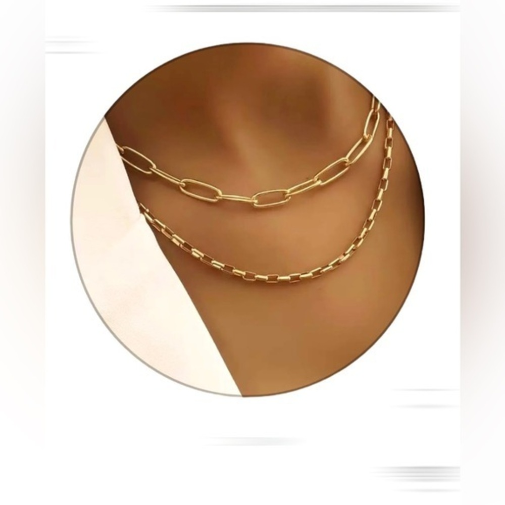 Anthropologie NWT Jules Minimalist Chain and Paperclip Layered 2 Necklaces 14k
